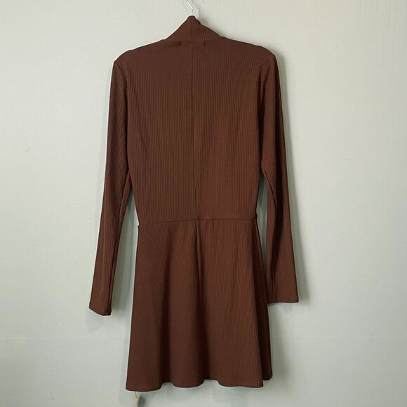 New Reformation Maya Tencel Ribbed Mockneck Dress Cafe Brown XS - Picture 3 of 8